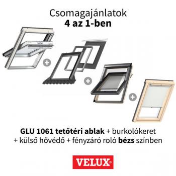 Csomagajánlat VELUX GLU 0061  94x140 cm, 3-rétegű üvegezésű műanyag bevonatú fa tetőtéri ablak + hőszigetelt burkolókeret + k